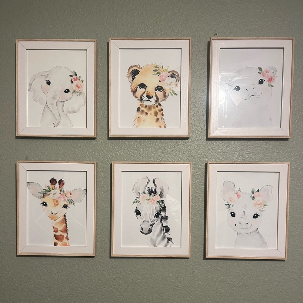 Adorable Floral Animal Wall Art - Set of 6 (frames not included)